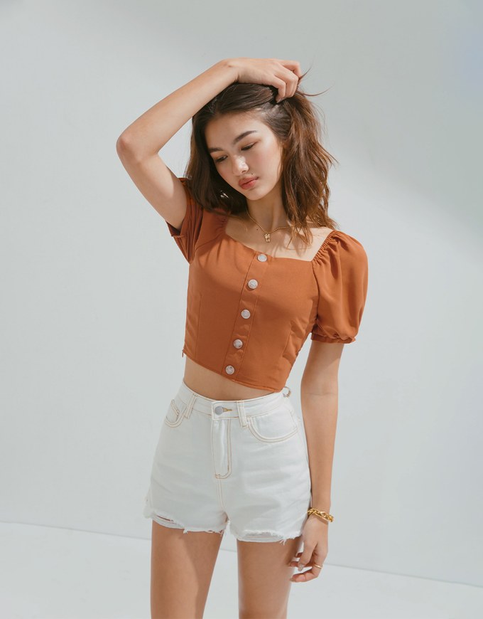 2WAY Finest Knot Puff Sleeve Crop Top - AIR SPACE