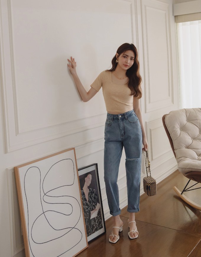 Square-Necked Ribbed Crop Top