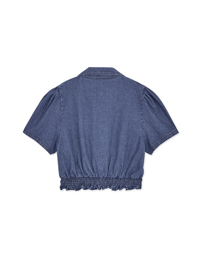 Button Front Cinched Waist Denim Crop Top