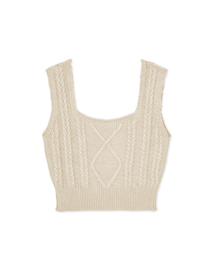 Enhanced Square Neck Textured Crop Knit Tank Top