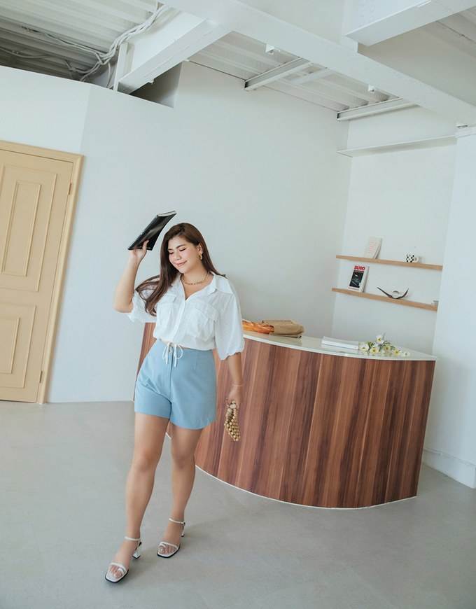 Sheer Gingham Hem Drawstring Pocket Blouse