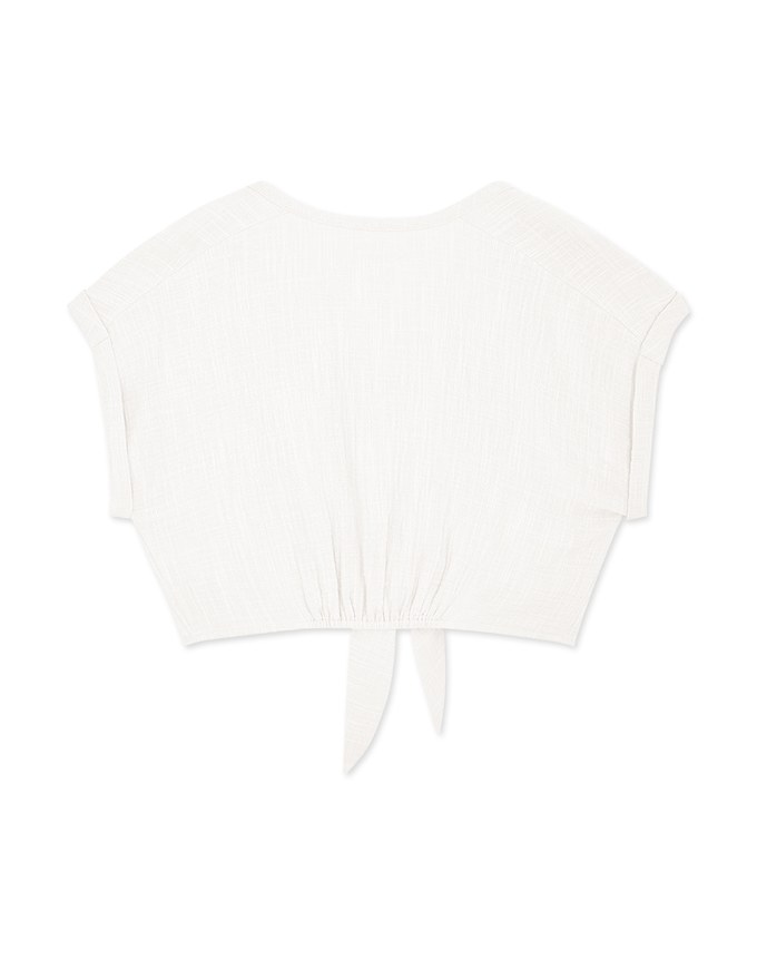 Crinkled Front-Tie Sleeveless Crop Cotton Top