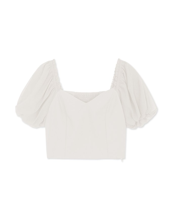 Retro Square Neck Puff Sleeves Crop Top