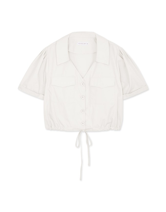 Double Pockets Waist Drawstring Crop Blouse