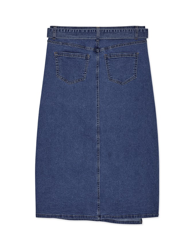 Side Slit Denim Pencil Skirt (With Belt)