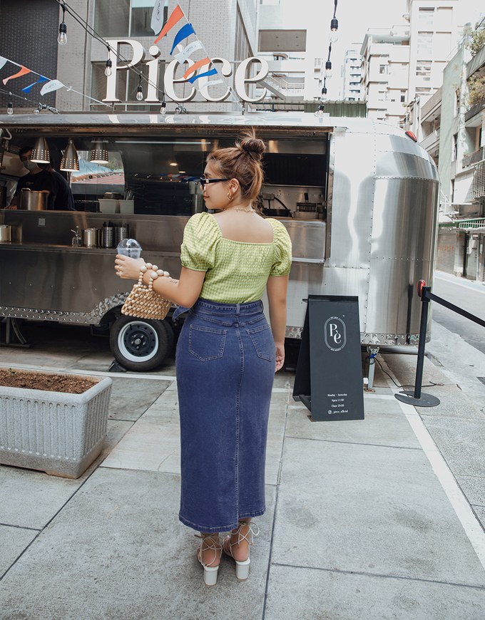 Side Slit Denim Pencil Skirt (With Belt)