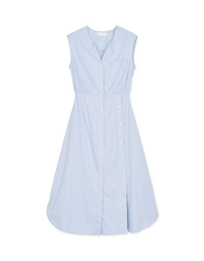 Double-Breasted Striped Slit Shirt Maxi Dress