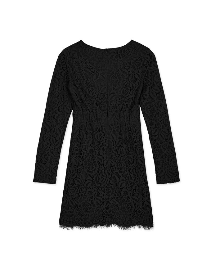 V-Neck Lace Skin-Translucent Short Dress