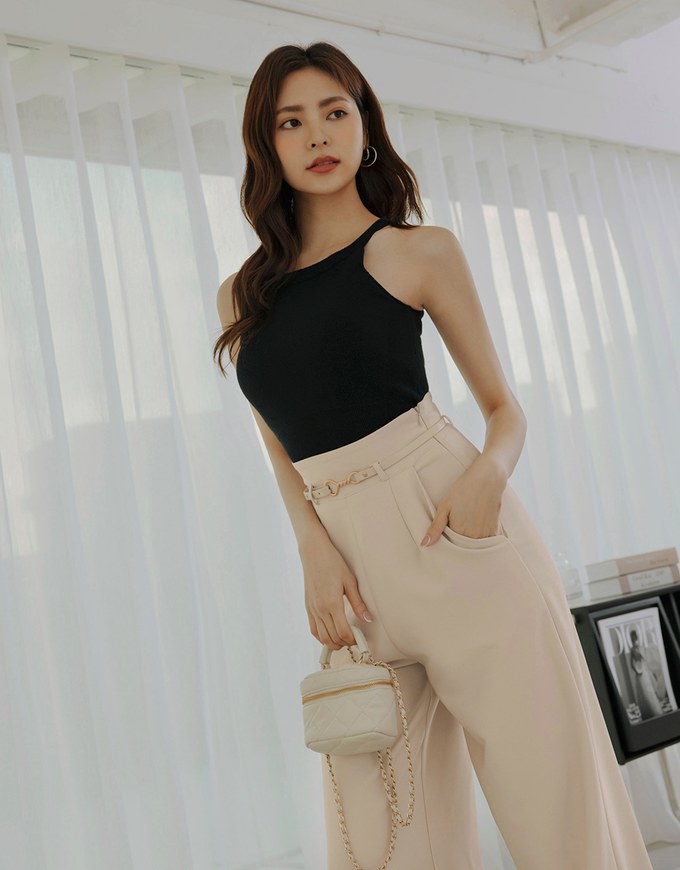 High Waist Pleated Belted Wide Pants