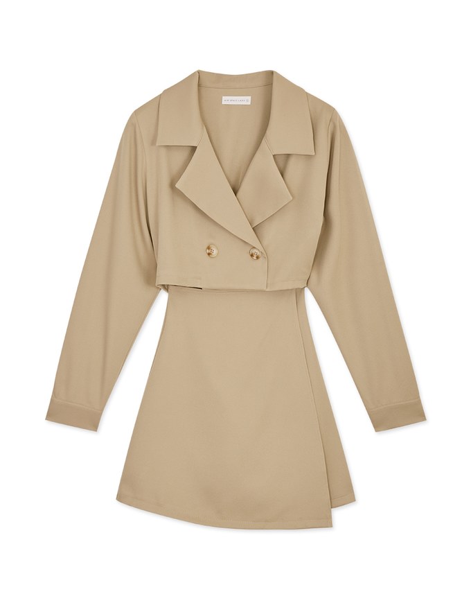 Trench Coat Fake Two Piece Hollow Mini Dress