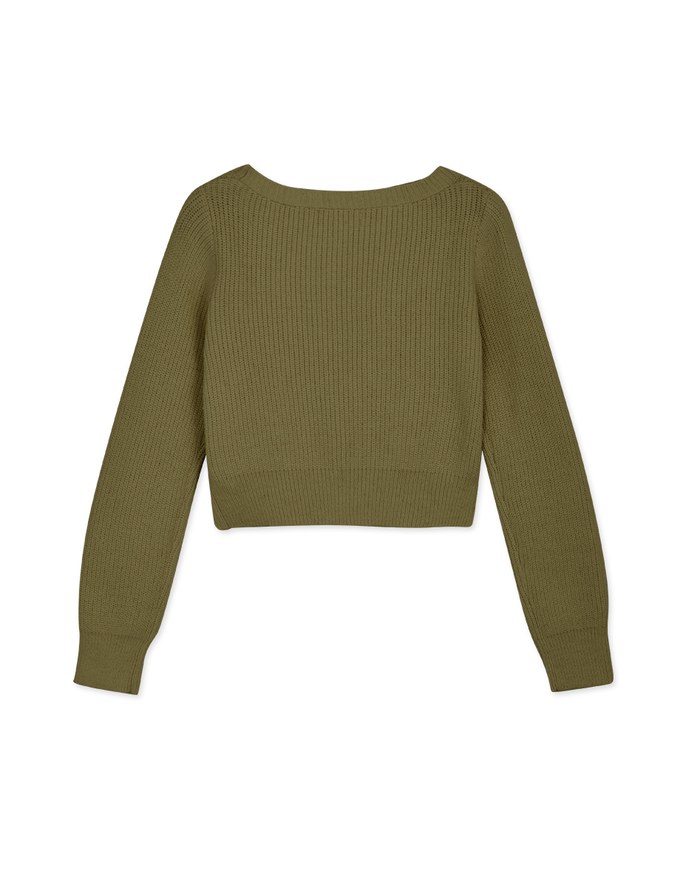 V Neck Buttoned Wool Knit Top - AIR SPACE