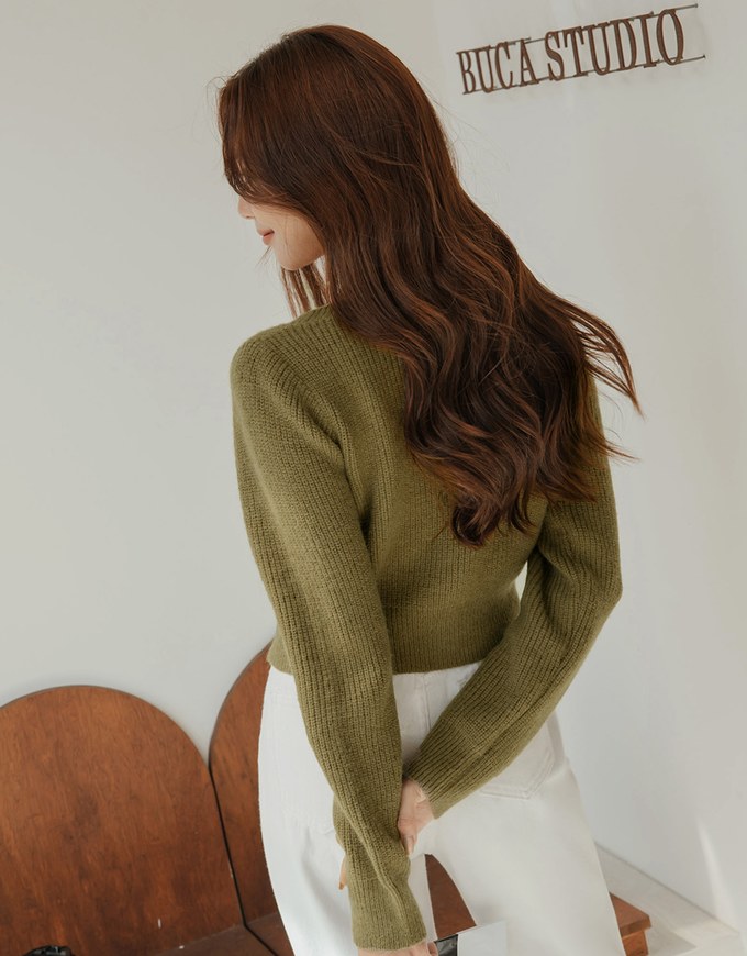 V Neck Buttoned Wool Knit Top - AIR SPACE