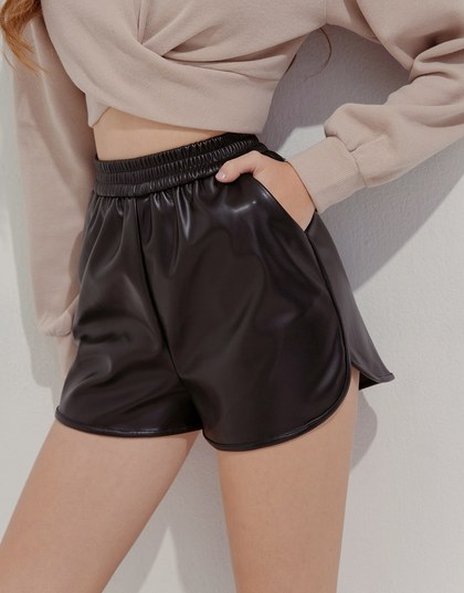 Slimming Leather Elastic Shorts