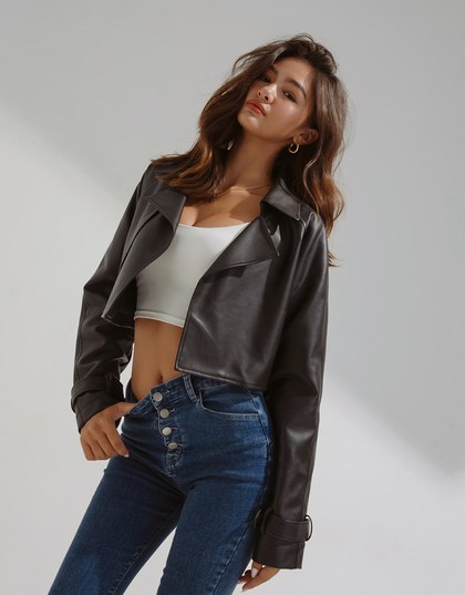 Stylish Crop Leather Trench Coat
