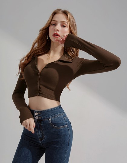 Lapel Breasted Crop Fitted Top