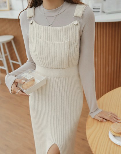 Slit Knit Suspender Maxi Dress