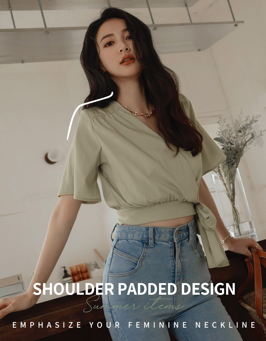 Sophisticated Side-Tie Crop Top (With Shoulder Pads)