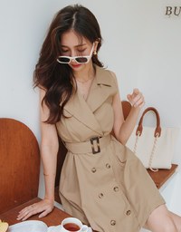 Double-Breasted Lapel Dress (With Belt)