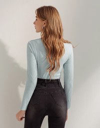 Sensual Front Hollow Buttoned Ribbed Top