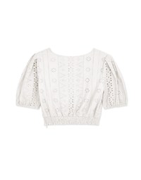 Delicate Crossover Eyelet Lace Puff Sleeve Top