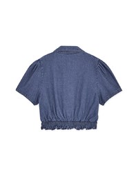 Button Front Cinched Waist Denim Crop Top