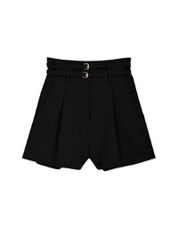 High-Waist Double Belted Pleated Shorts