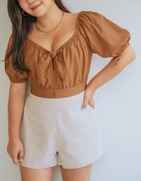 2WAY Front Knot Cotton Linen Cinched Waist Top