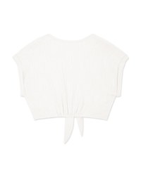 Crinkled Front-Tie Sleeveless Crop Cotton Top