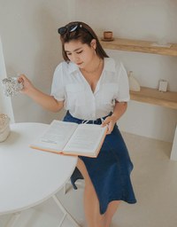 Double Pockets Waist Drawstring Crop Blouse