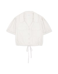 Double Pockets Waist Drawstring Crop Blouse