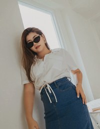 Double Pockets Waist Drawstring Crop Blouse