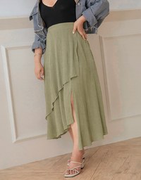 Irregular Layered Slit Flowy Maxi Skirt