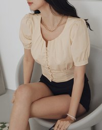 Feminine Aesthetic Pleated Buttoned Top