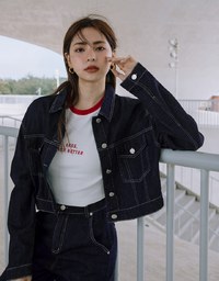 【Vacanza】Modern Chic Denim Crop Jacket