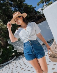 Front Knot Cinched Waist Blouse