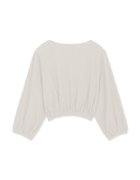V Neck Creased Puff Sleeve Tie Ribbon Crop Top
