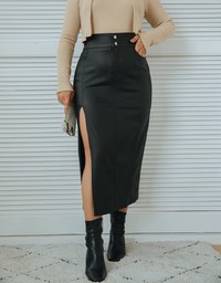 High Waist Slim Slit Leather Long Skirt