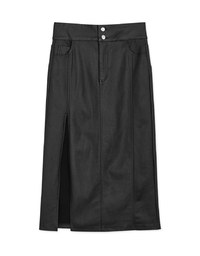 High Waist Slim Slit Leather Long Skirt
