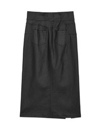 High Waist Slim Slit Leather Long Skirt