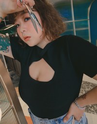 【Mi's Pick】Refined Hollow Crossover 2WAY Ribbed Top