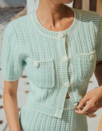 Tweed Style Buttoned Knit Crop Top