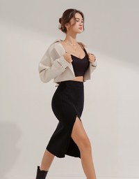 Long Knitted Skirt With Side Zipper Slit